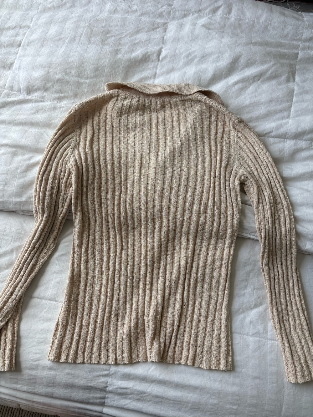 DISSH Cream Ribbed Collared Button-Up Cardigan - Picture 3 of 4